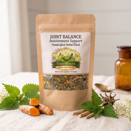 Sister Roots Joint Balance autoimmune herbal tea pouch with turmeric and nettle